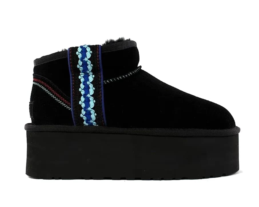 UGG WOMEN ULTRA MINI BRAID PLAT — BLACK